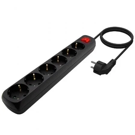Aisens Regleta de 6 Tomas con Interruptor, Cable 1,4 m, Negro